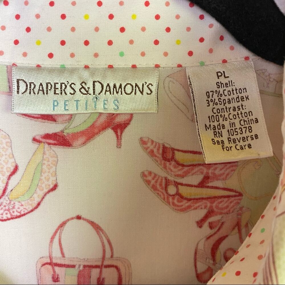 Draper's & Damon's Pink White Shoes Handbags Button Up Top Size Large Petite - Picture 7 of 7